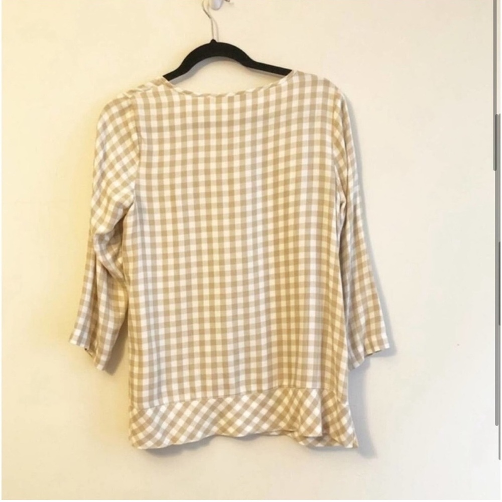 J.Jill Plaid Tan and White Plaid Lightweight Blouse - Picture 4 of 7
